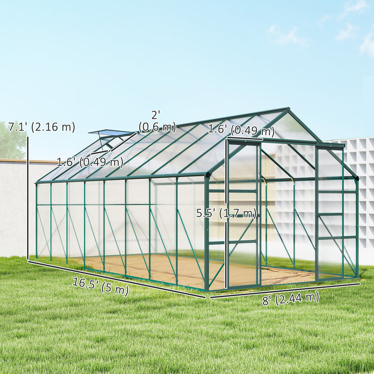 16' x 8' Green Polycarbonate Greenhouse with Roof Vent & Sliding Door