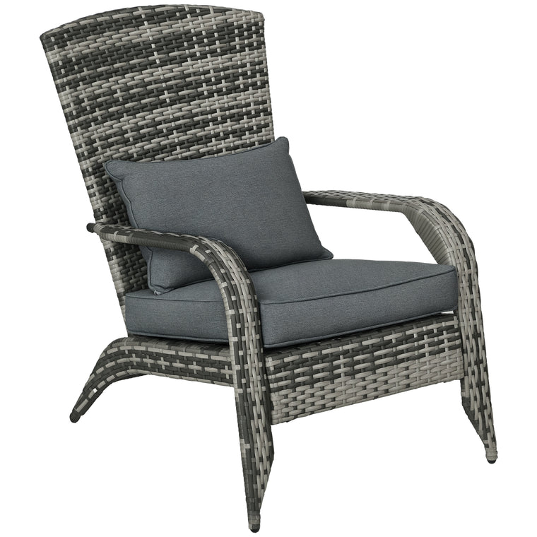 Grey PE Rattan Adirondack Chair with Cushions & Armrests