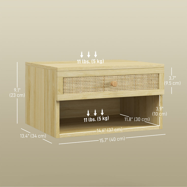 Floating Nightstands Set of 2 with Drawer - Natural Wood