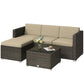 3 Pieces Patio Furniture Set with Cushions, Outdoor PE Rattan Wicker Conversation Corner Sofa Set, Khaki