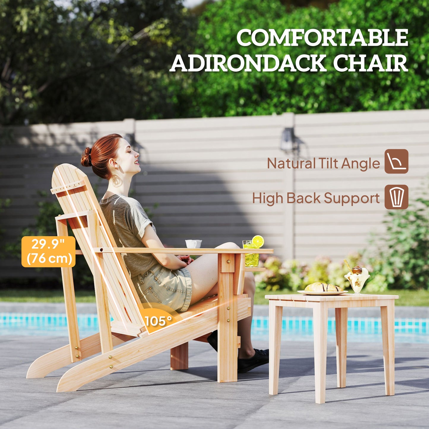Classic Adirondack Chair, Muskoka Chairs, Garden Deck Chair with Cup Holder for Patio, Indoor, Backyard, Dark Grey
