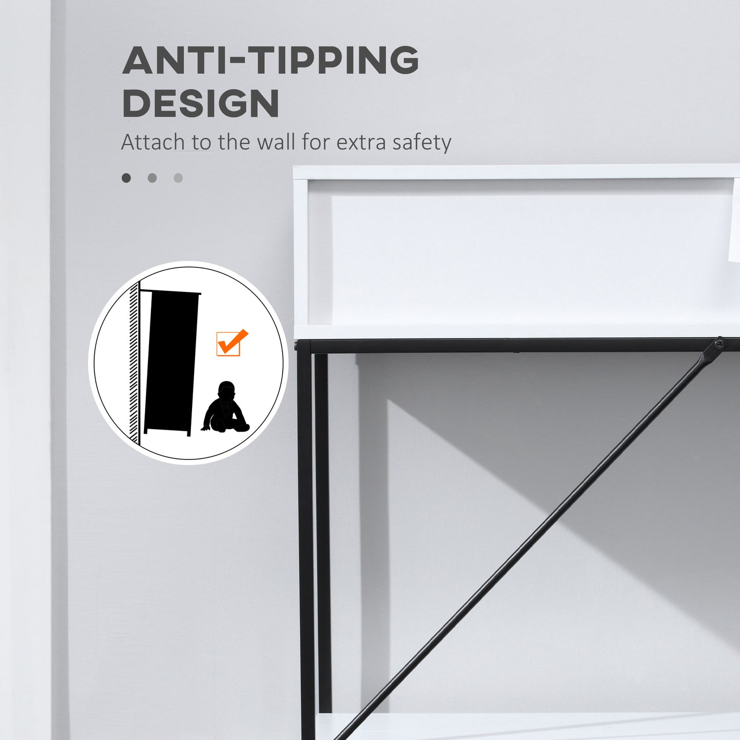 Modern Console Table with 2 Drawers, 2 Tier Entryway Table with storage Shelf, Narrow Sofa Table for Living Room, Hallway, White