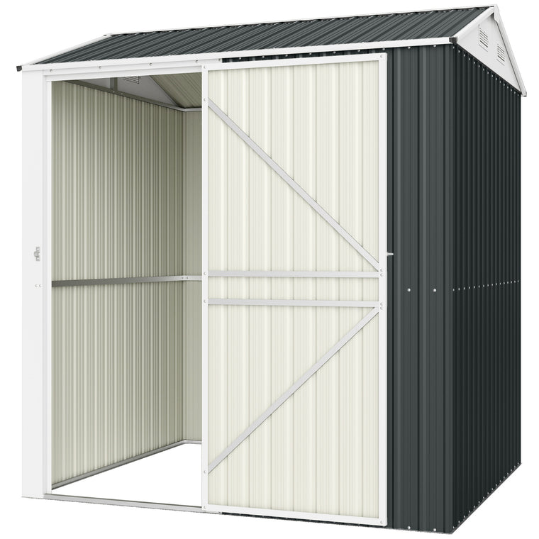 7' x 6' Tall Waterproof Metal Shed with Gloves - Dark Grey