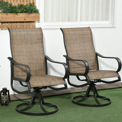 Patio Dining Chairs Set of 2, 360° Swivel Rocking Outdoor Chairs with Armrests, Breathable Mesh, Navy Blue - Brown