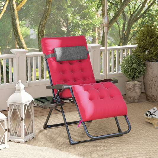 Padded Zero Gravity Chair, Folding Recliner Chair, Patio Lounger with Cup Holder, Adjustable Backrest, Removable Cushion for Outdoor, Deck, Poolside, Red - Red