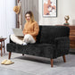 Velvet Feel Fabric 2 Seater Sofa, Small Sofa Loveseat with 8.3" Thick Padding and Wood Legs, Black