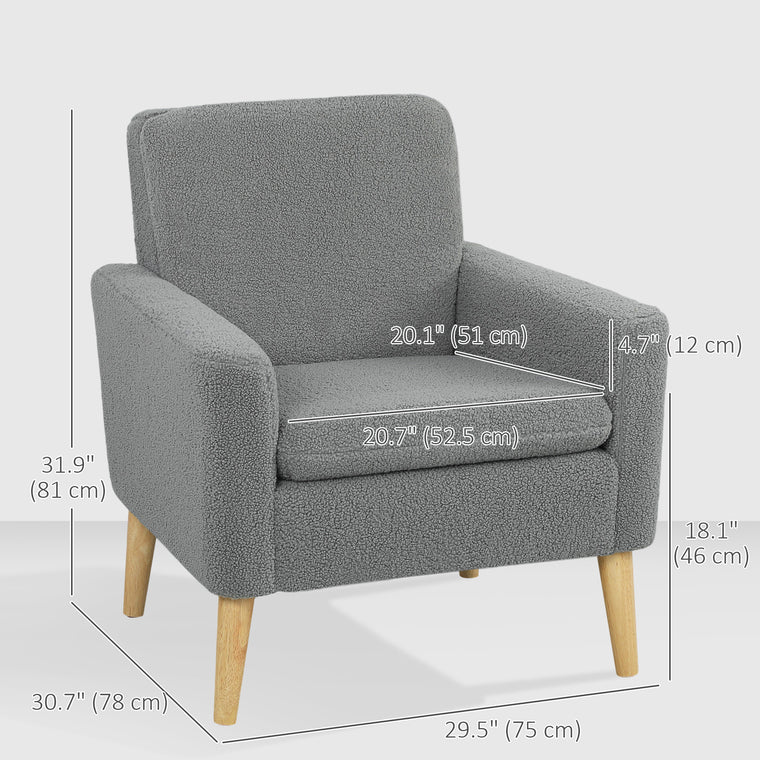 Upholstered Accent Armchair with Wood Legs - Grey