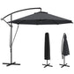 9.5' Cantilever Umbrella with Wind Protection Strap and Cover, Hanging Umbrella with Crank and Cross Base, UPF 50+, Grey