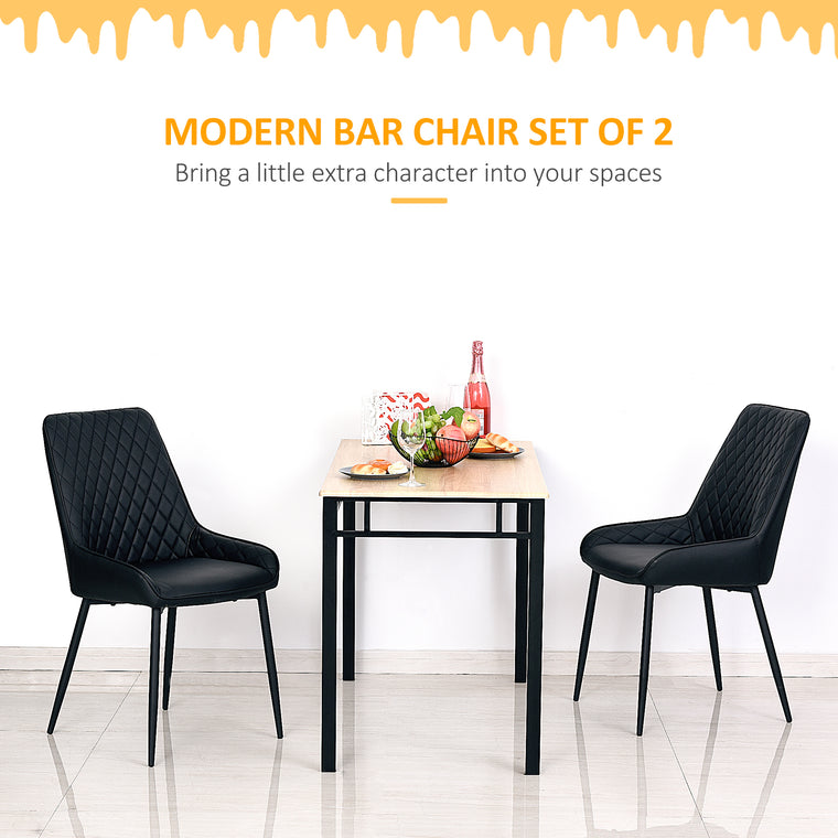Set of 2 Tufted Dining Chairs with Steel Legs - Black