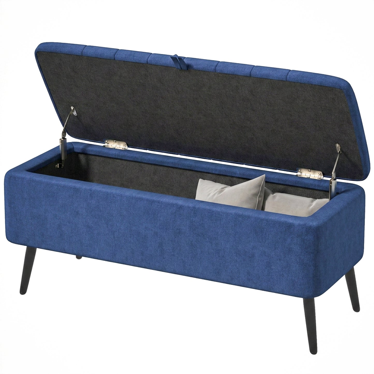 40" Ottoman with Storage, Linen Upholstered Storage Ottoman Bench with Steel Legs for Living Room, Bedroom Dark Blue