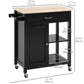 Rolling Kitchen Cart with Wood Top and Drawer, Kitchen Island on Wheels for Dining Room, Black