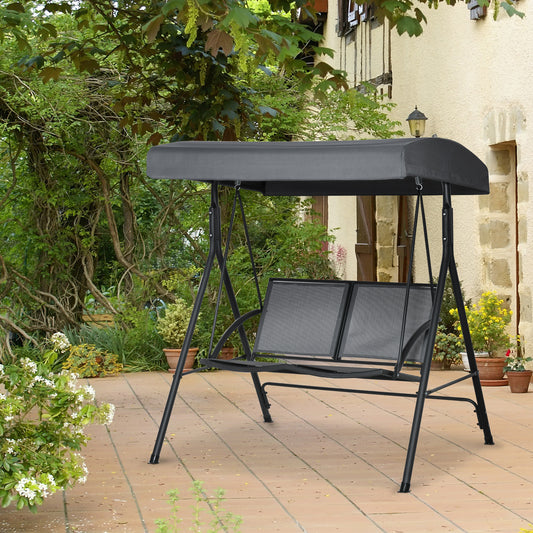 2-Seat Patio Swing Chair, Outdoor Porch Swing Glider w/ Tilting Canopy and Weather Resistant Steel Frame, Dark Grey