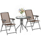 Folding Outdoor Bistro Set, Patio Table and Chairs with Reclining Backrest and Round Dining Table, Brown