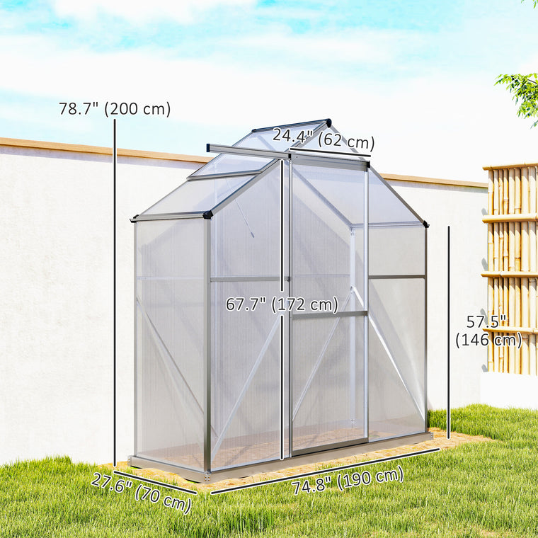6' x 2.5' Polycarbonate Greenhouse with Sliding Door & Vent
