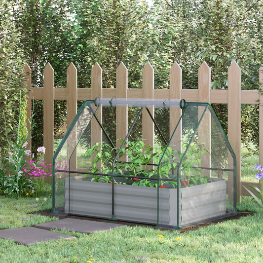 Steel Outdoor Raised Garden Bed with Greenhouse,Cover, Roll Up Door, Dual Use, 50"x37.4"x36.2", Clear
