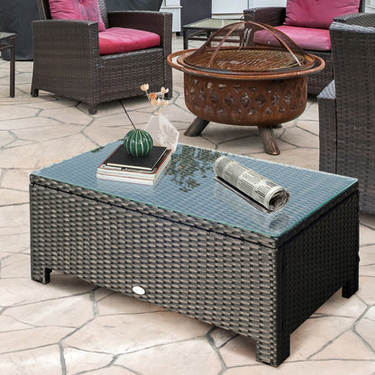 Hand-Woven Rattan Coffee Table with Tempered Glass Top