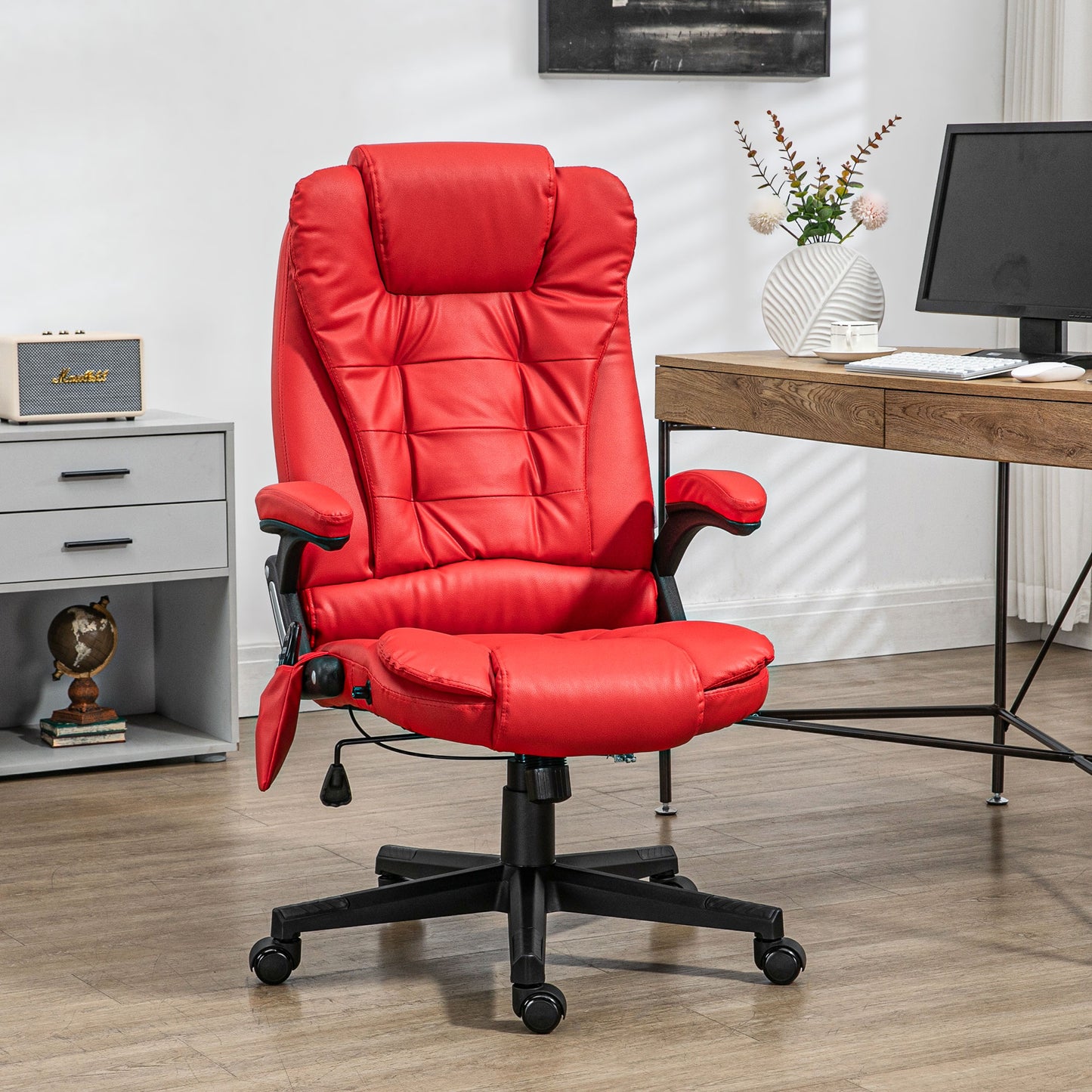 Heated Massage Office Chair, Ergonomic High Back Swivel Executive Chair with Vibration, Faux Leather
