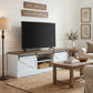 TV Stand for TVs up to 65 Inch, Entertainment Center with Shelves, Cabinets, Sliding Barn Doors, Thick Top, White