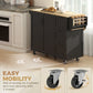 Kitchen Island with Drop Leaf, Rolling Kitchen Cart with Power Outlet, Cabinet, 3 Drawers, Spice Rack, Towel Bar, Black