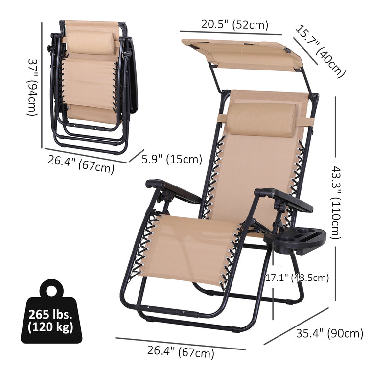 Zero Gravity Reclining Lounger with Canopy Shade & Tray