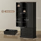 72" LED Kitchen Pantry Cabinet, Buffet Storage Cabinet with 10 Door Shelves, 2 Drawers and Adjustable Shelves, Black