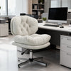 Computer Desk Chair, Armless Office Chair with Wide Padded Seat and Adjustable Height, Cream White