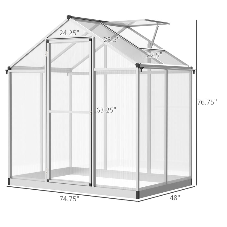 4' x 6.2' x 6.4' Polycarbonate Greenhouse with Aluminum Frame