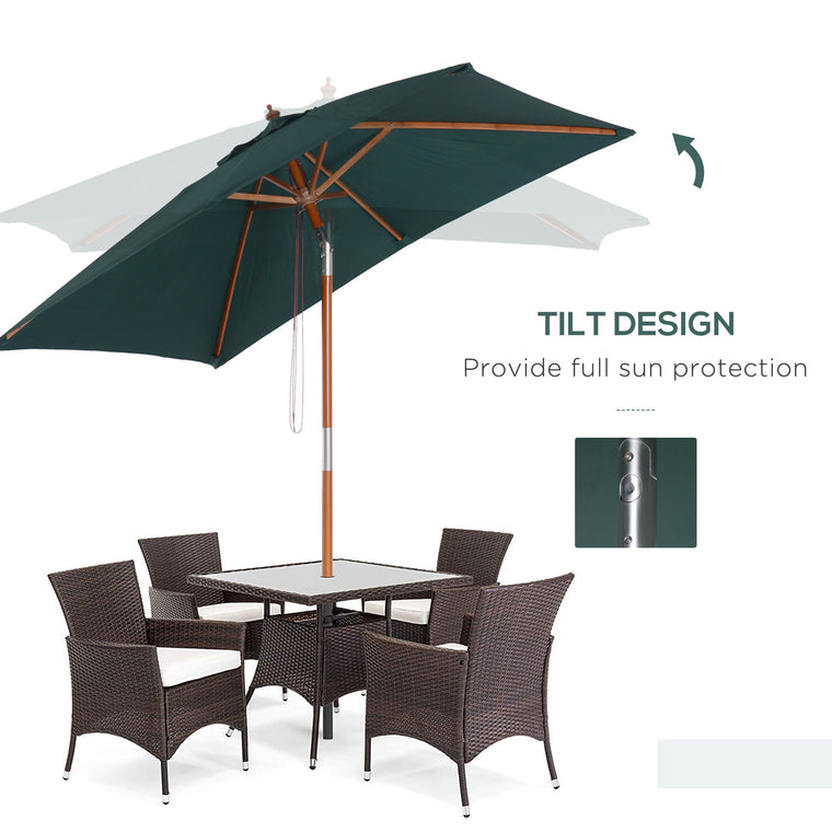 6.6x5ft Green Wooden Market Parasol with Tilt Mechanism