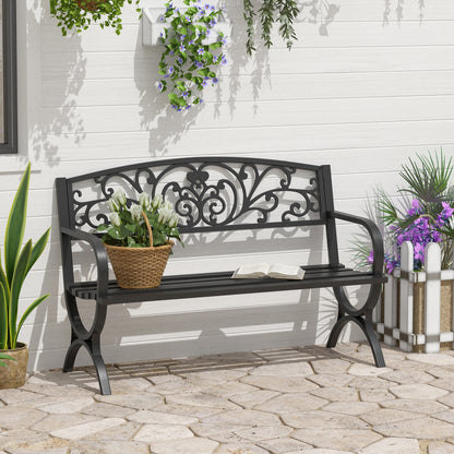 Black 50" Cast Iron Garden Bench Loveseat