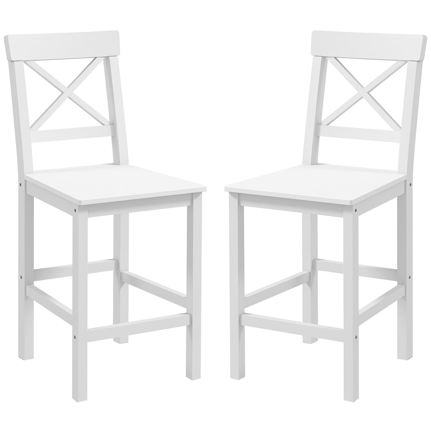 Counter Height Stools Set of 2, Farmhouse Bar Stools with Backs, Solid Wood Counter Stools for Kitchen Island White