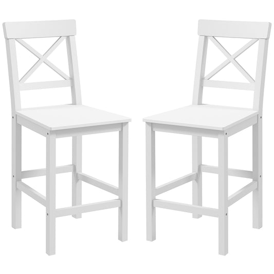 Solid Wood Counter Height Bar Stools Set of 2 - White