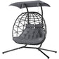 Double Wicker Egg Swing Chair with Canopy, Foldable Hanging Egg Chair with Stand Cushion Headrest, Black