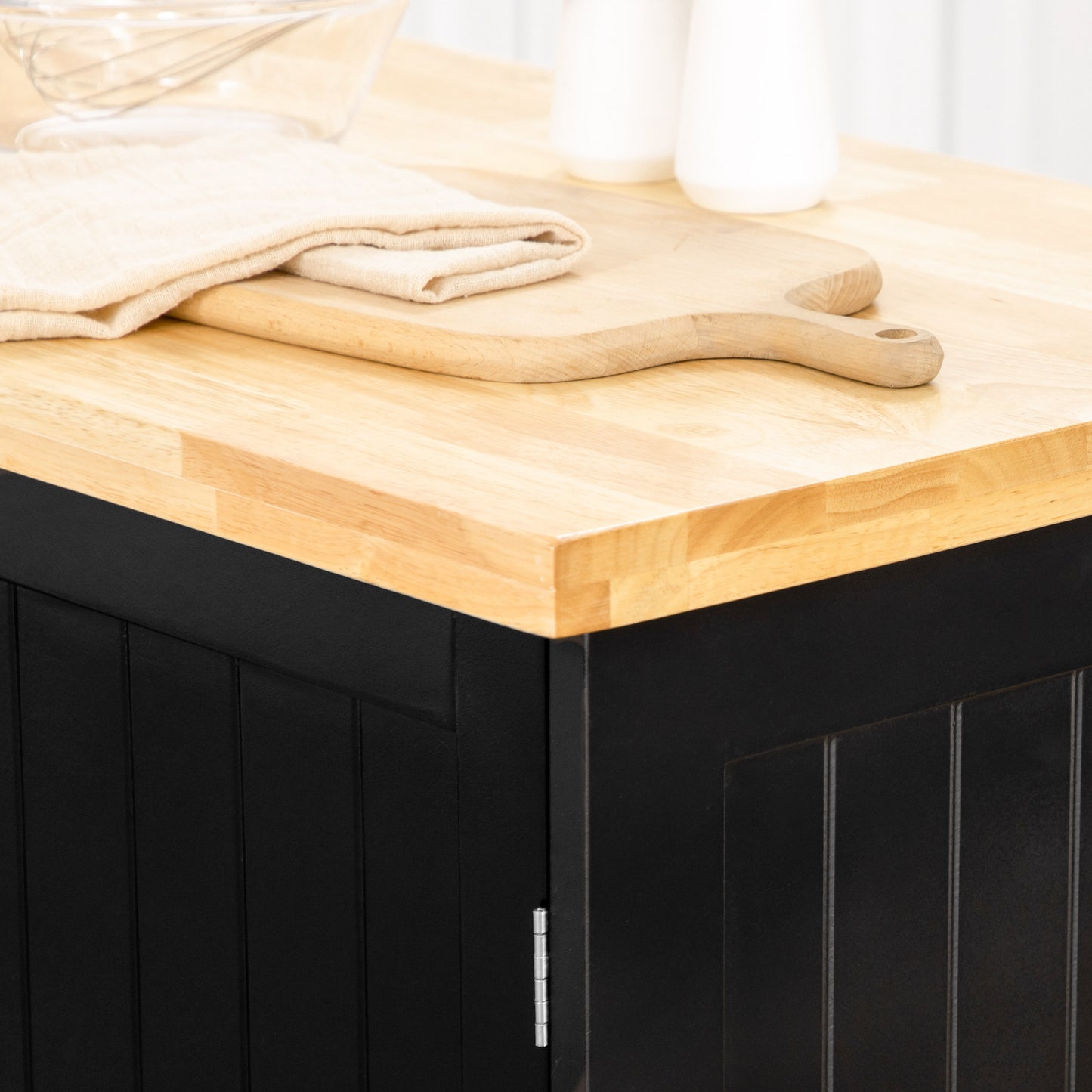 Rolling Kitchen Island with Storage, Utility Kitchen Island Cart with Drawer, Cabinets, Towel Rack and Rubber Wood Top