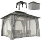 10' x 12' Outdoor Hardtop Gazebo Canopy w/ Double PC Roof, Steel Frame, Nettings, Curtains for Garden Lawn Deck, Grey