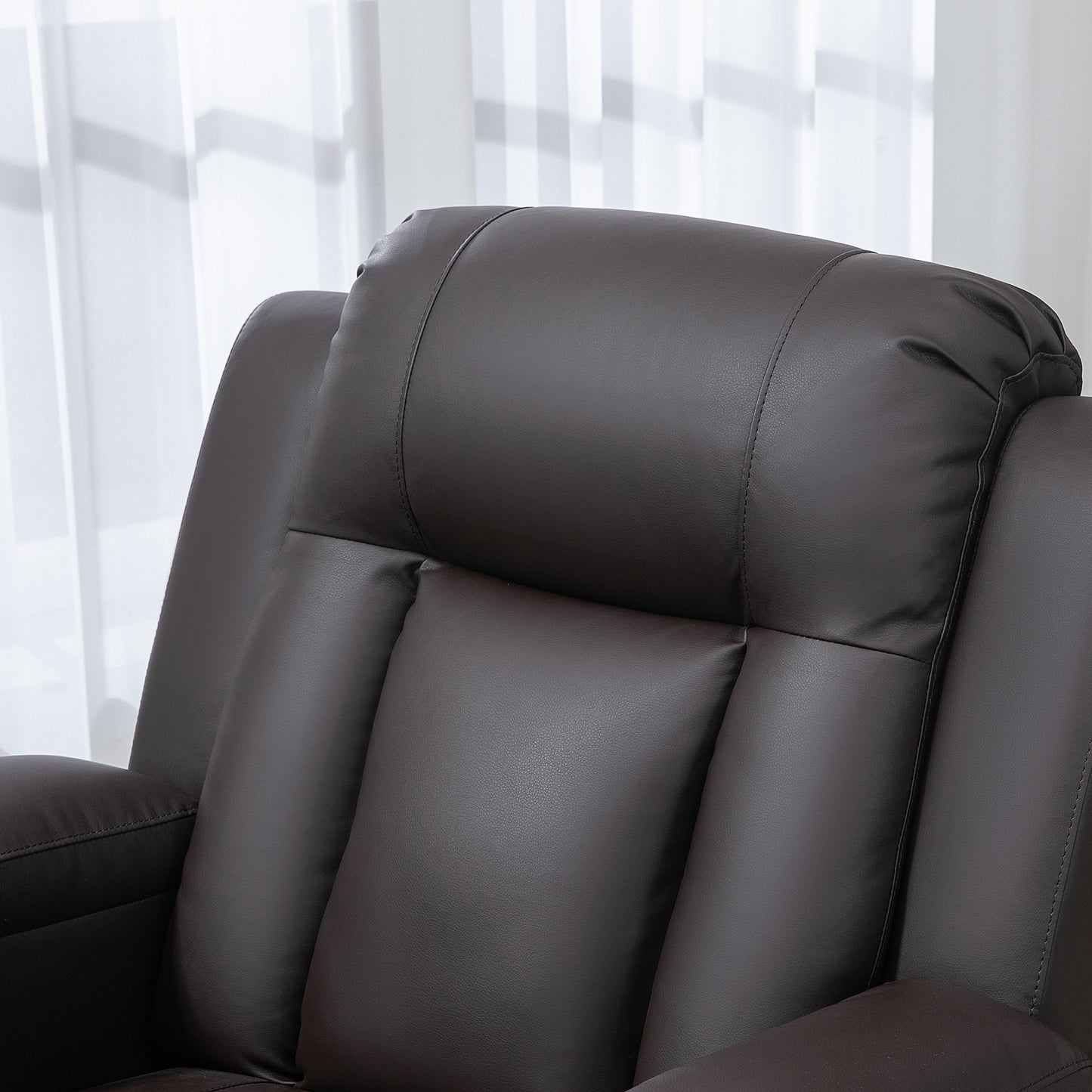 Swivel Massage Recliner Chair Rocker, Overstuffed Manual Reclining Sofa, PU Leather Rocking Chair with Side Pockets, Cup Holders, for Living Room, Nursery, Brown