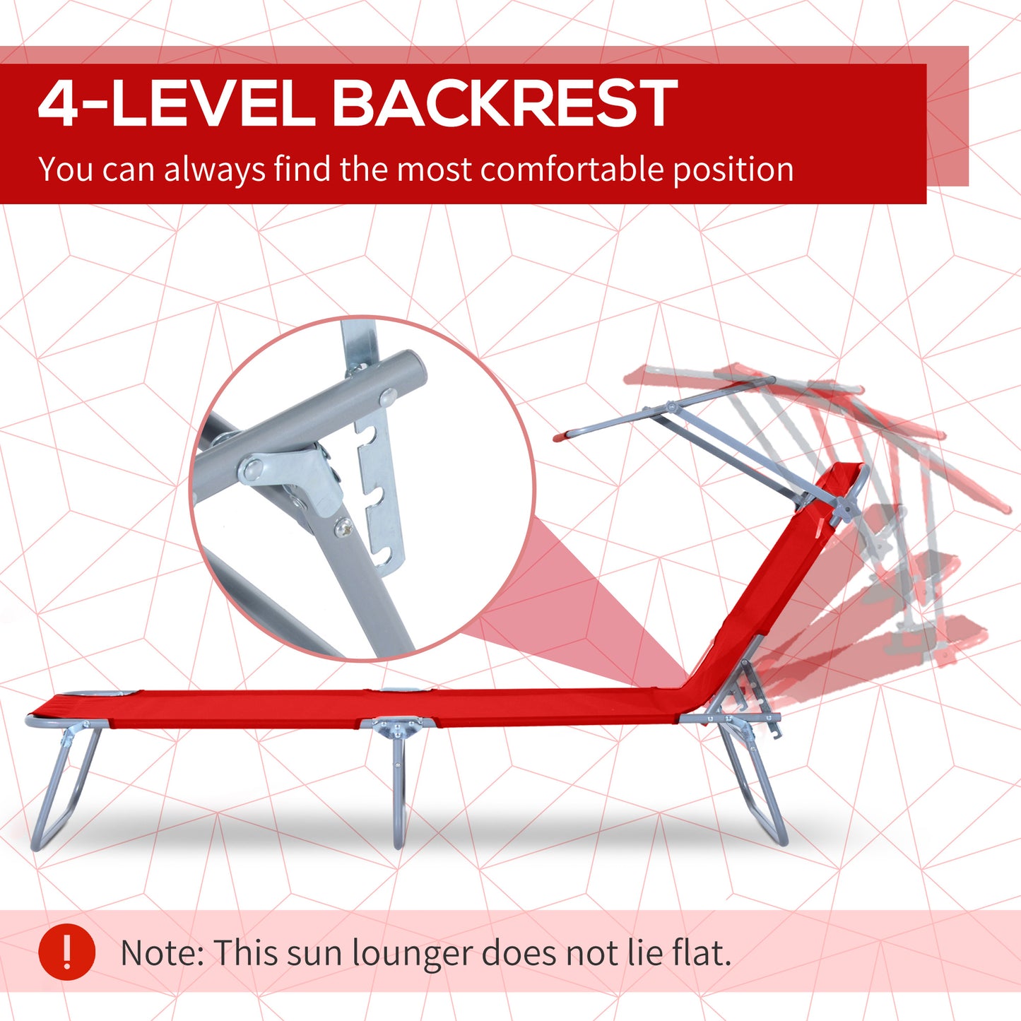 Outdoor Lounge Chair, Adjustable Folding Chaise Lounge, Tanning Chair with Sun Shade for Beach, Camping, Hiking, Backyard, Light Grey