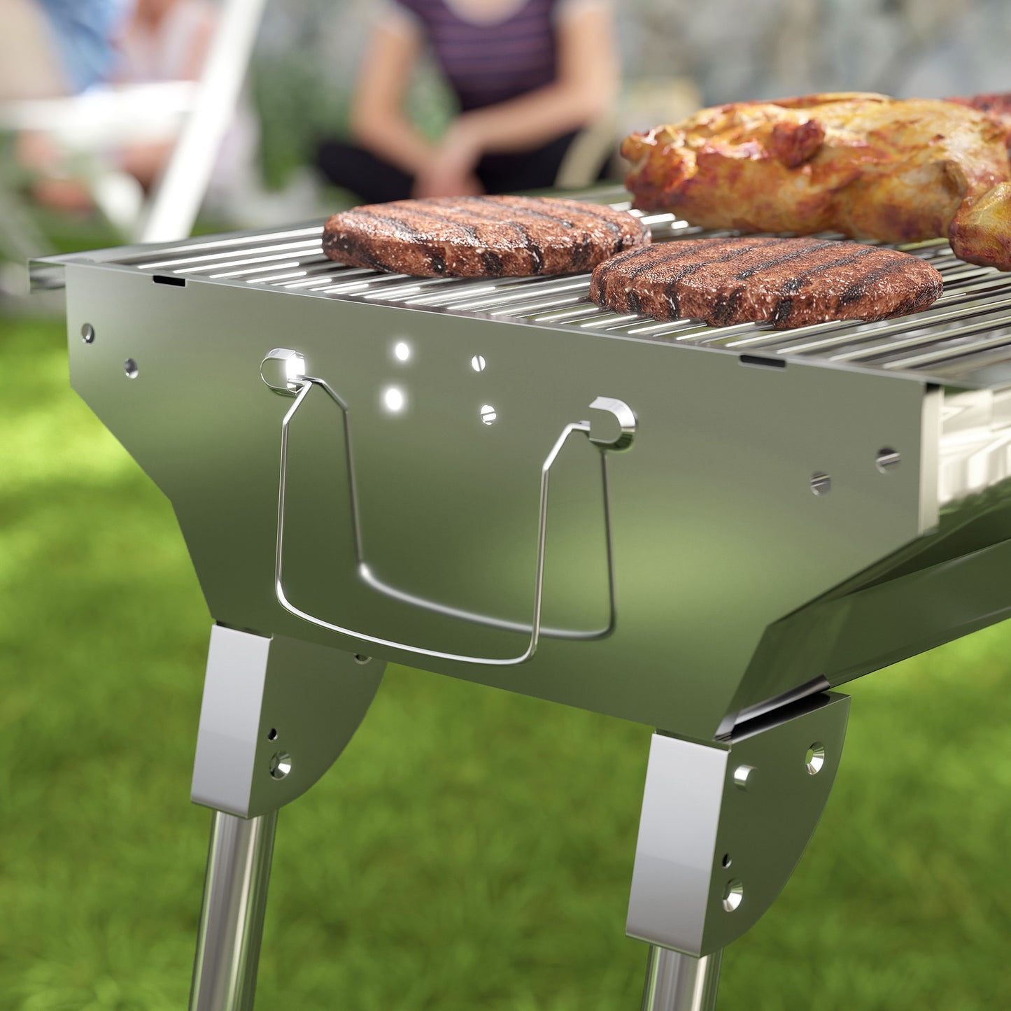 Stainless Steel Charcoal BBQ Grill, Portable Barbecue Grill with Handles for Outdoor, Cooking, Camping, Picnic