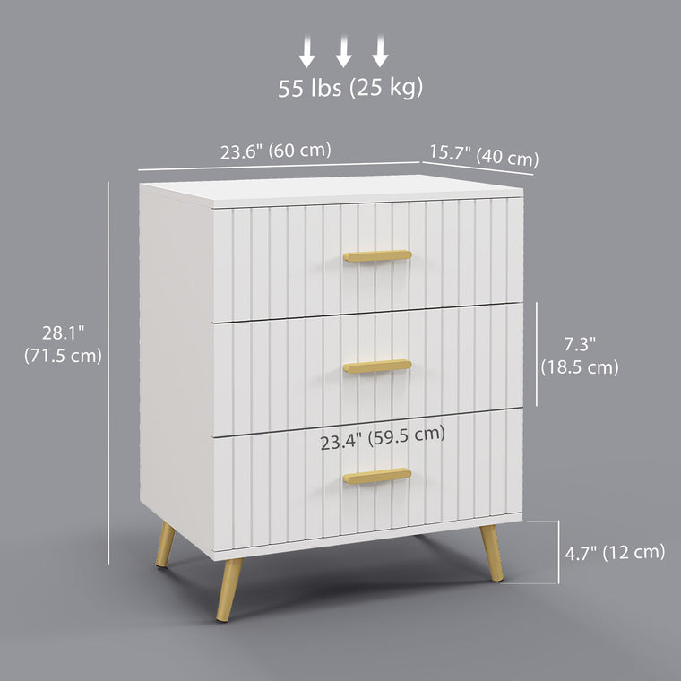 3-Drawer Chest of Drawers with Gold Handles - White
