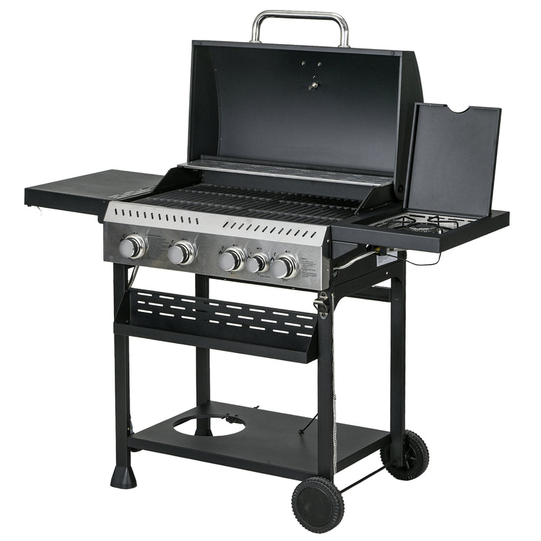 40,000 BTU Black Propane Gas Grill Cart with 4 Burners