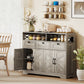 Sideboard, Buffet Cabinet with 4 Barn Doors and 3 Drawers, Coffee Bar Cabinet with Adjustable Shelves, Grey