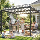 9.5 x 10 ft Louvered Pergola with PC Roof, Aluminium Outdoor Pergola Gazebo with Drainage Gutters, Handle, Clear