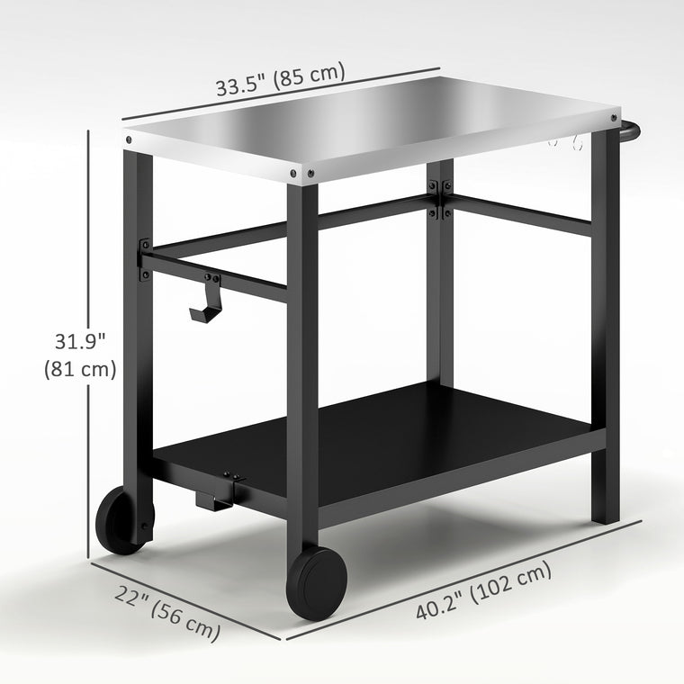 Charcoal Grey 2-Shelf Pizza Oven Stand with Steel Tabletop