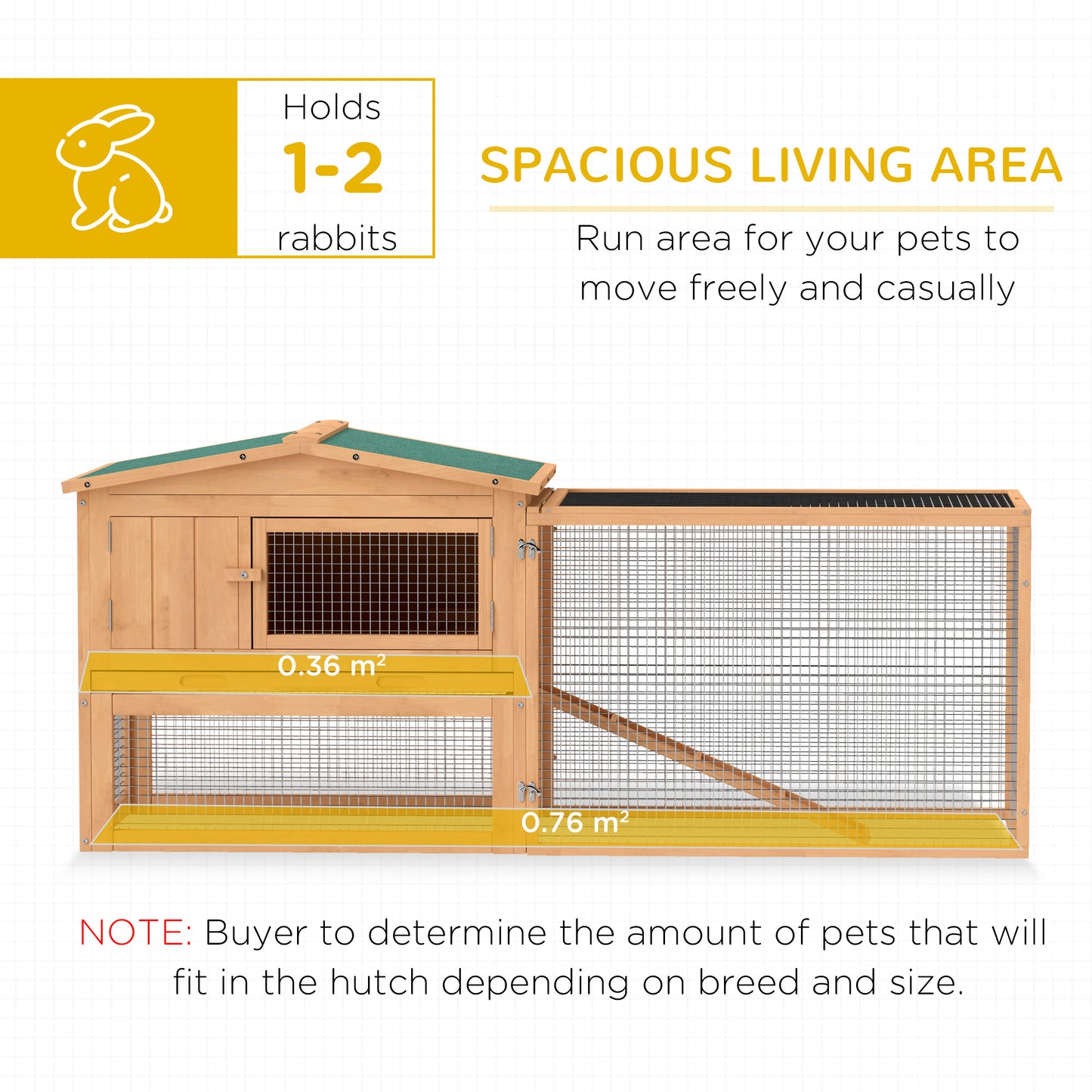 62'' L 2-Story Rabbit Hutch Bunny Cage Small Animal House with Pull Out Tray, Detachable Run, Ramp, for Indoor Outdoor, Natural