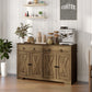 Sideboard Cabinet with 2 Drawers, 4 Barn Doors and 2 Adjustable Shelves, Buffet Table for Living Room, Light Brown