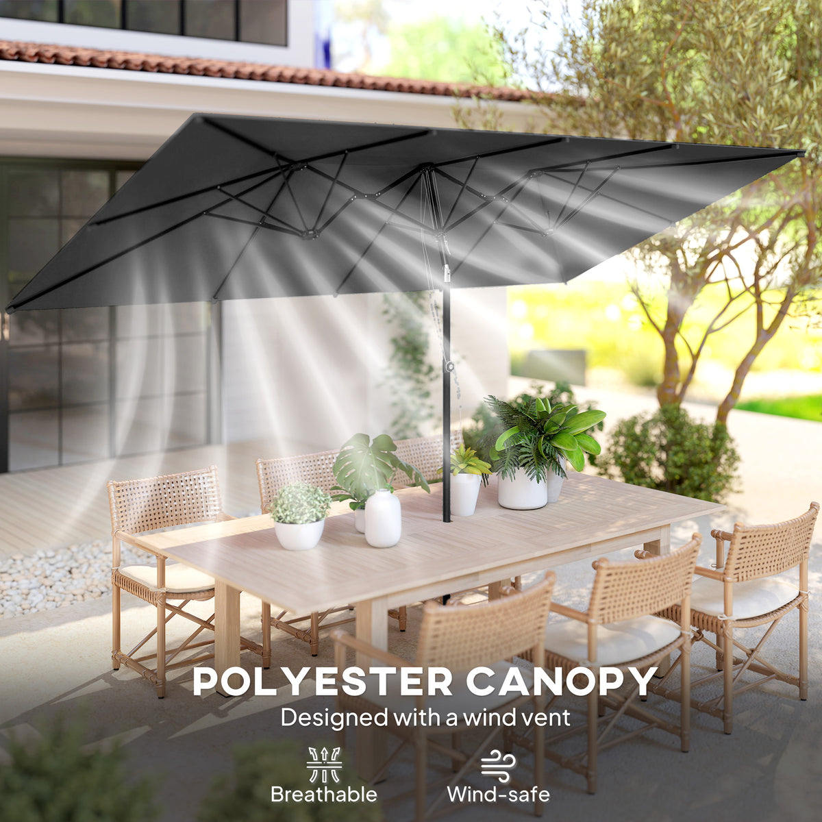 Grey Double-Sided Umbrella with Adjustable Height & 12 Ribs