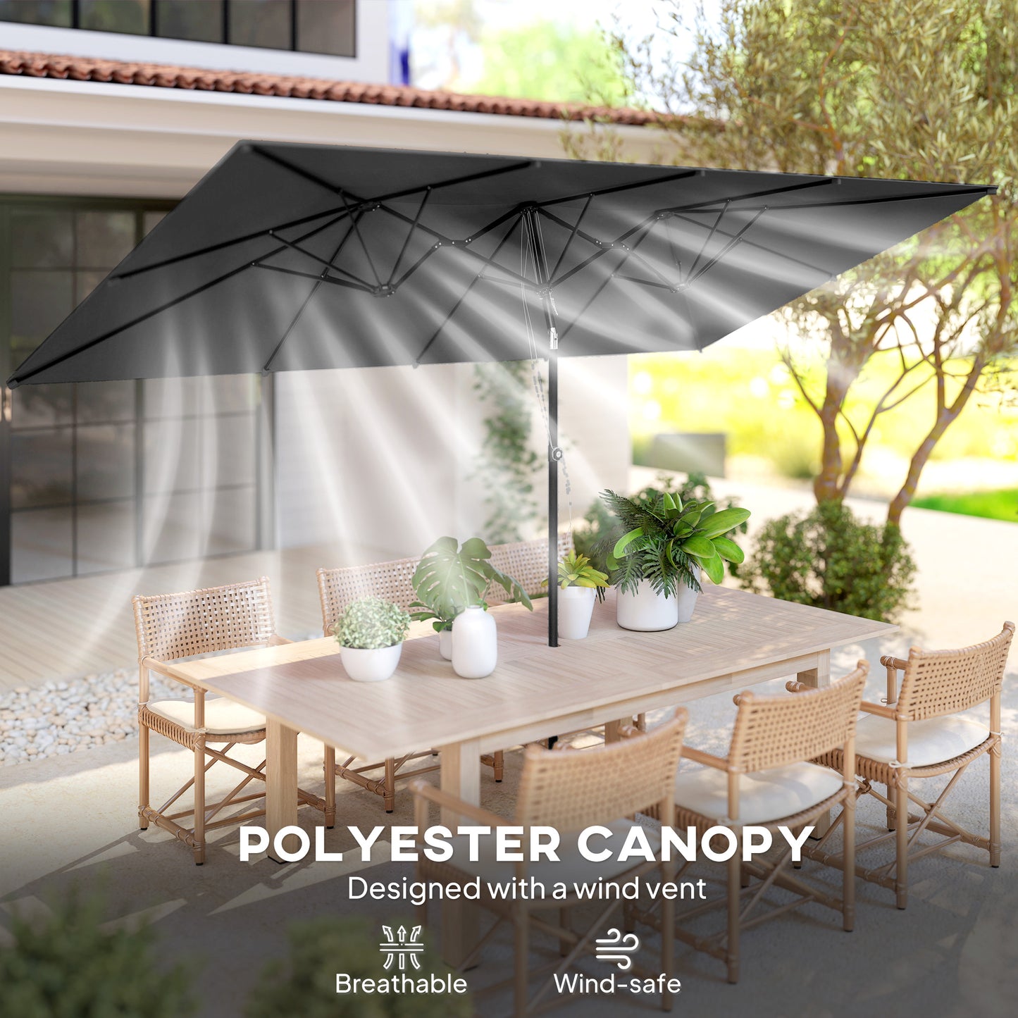 Grey Double-Sided Umbrella with Adjustable Height & 12 Ribs