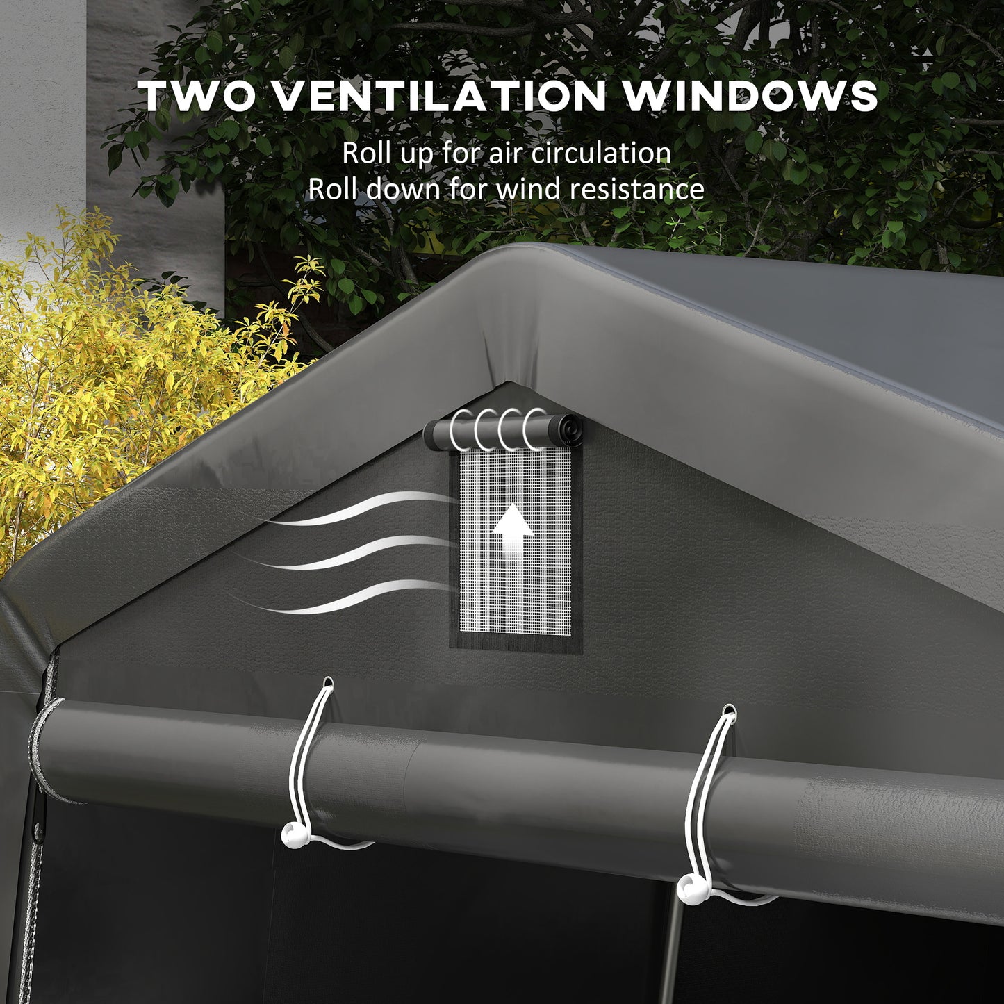 Portable Garage, Heavy Duty Carport Canopy with Ventilation Windows and Large Roll-up Door, Dark Grey