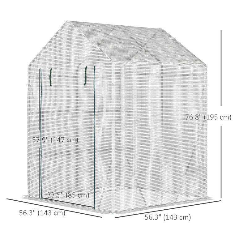 56" x 56" Green Walk-In Greenhouse with 2-Tier Shelf