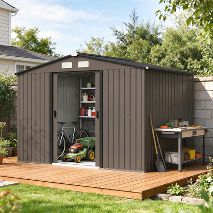 9.1' x 6.4' x 6.3' Metal Garden Shed with Double Doors