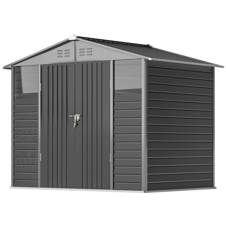 8' x 6' Metal Garden Shed with Lockable Doors and Vents